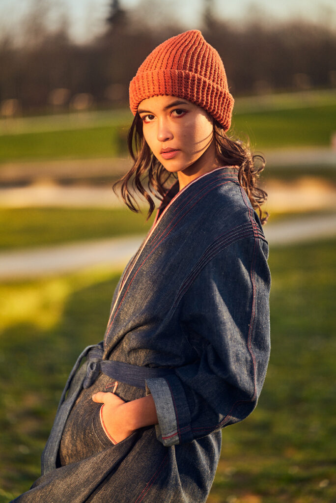 Veste kimono denim teinture naturelle indigo