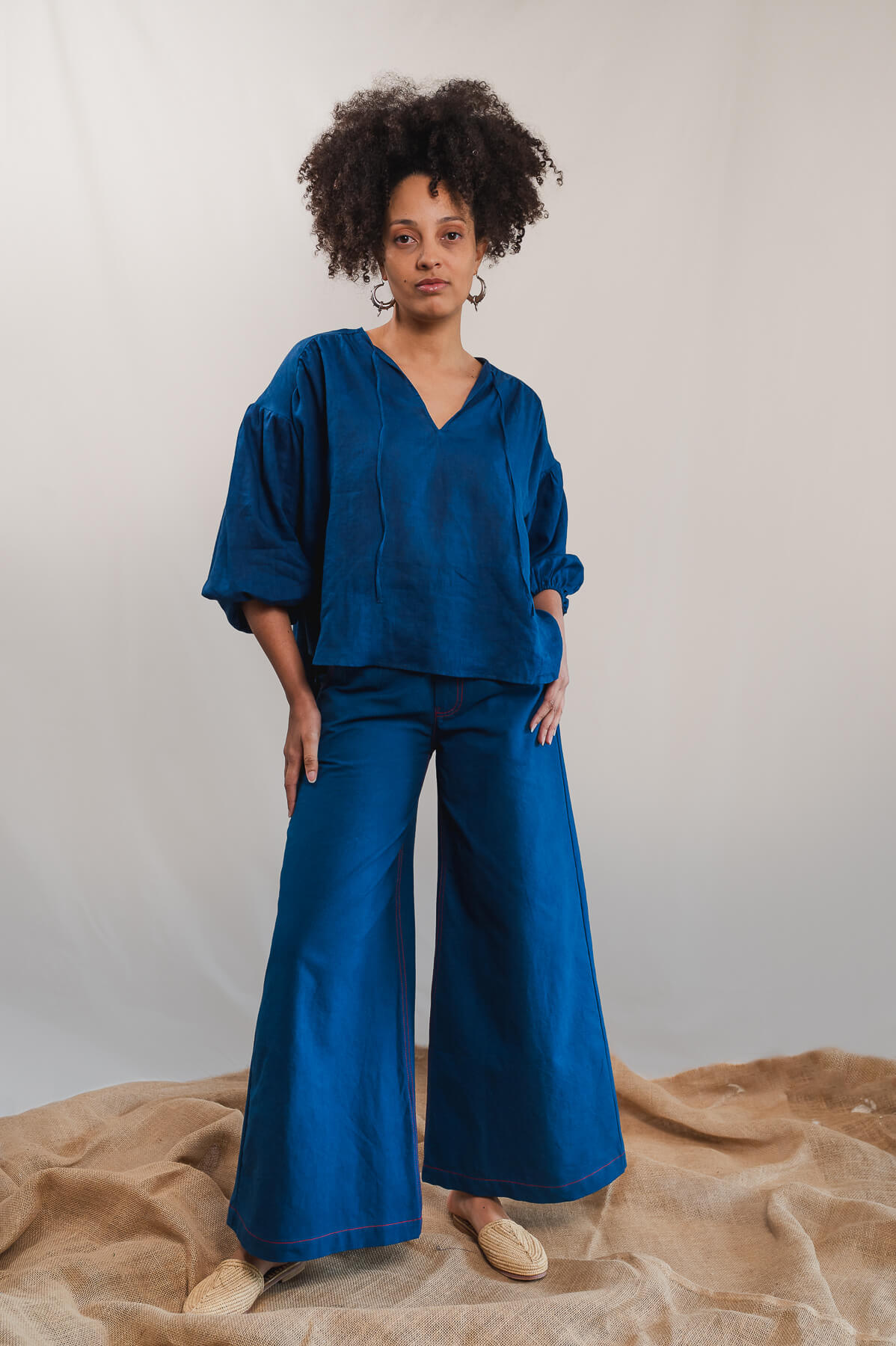 Pantalon flare toile Jane minuit